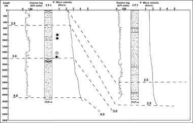 Fig. 10: Comparative Lithologs of LT-1 and LT-2 Wells Based on Gamma ray and  p-wave velocities